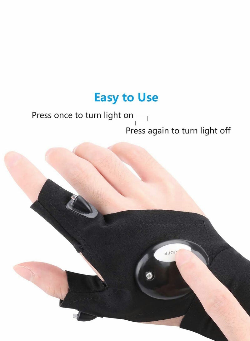 KASTWAVE Outdoor Fishing Gloves, 2 LED Flashlight Gloves Fingerless Night Lighting Gloves, Magic Strap Thumb Index Finger Bicycle Glove for Hiking Camping Emergency Survival, 1 Pair  - Image 3