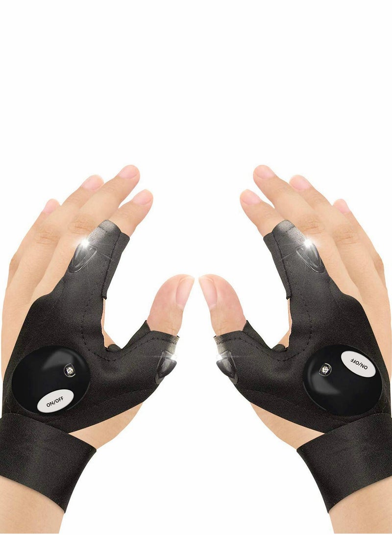 KASTWAVE Outdoor Fishing Gloves, 2 LED Flashlight Gloves Fingerless Night Lighting Gloves, Magic Strap Thumb Index Finger Bicycle Glove for Hiking Camping Emergency Survival, 1 Pair  - Image 2