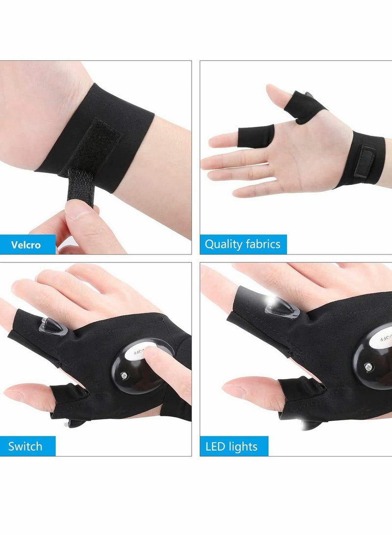 KASTWAVE Outdoor Fishing Gloves, 2 LED Flashlight Gloves Fingerless Night Lighting Gloves, Magic Strap Thumb Index Finger Bicycle Glove for Hiking Camping Emergency Survival, 1 Pair  - Image 5