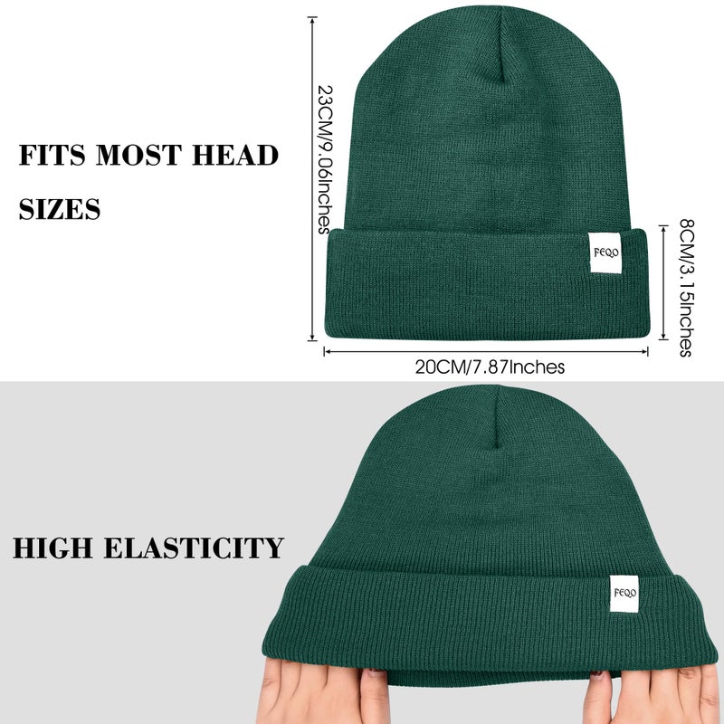 FEQO 4 Pack Satin Lined Winter Beanie Hats Soft Silk Lined Beanies Knit Warm Cuffed Hats for Women Men(Black, Yellow, Olive Green, Hot Pink) - Image 3