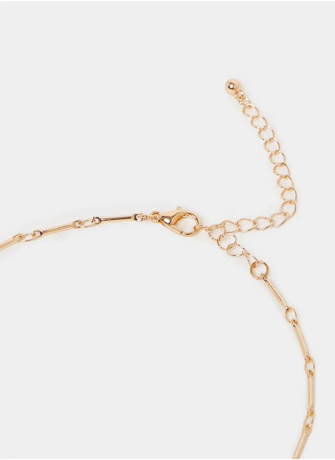 Styli Faux Pearl Embellished Multi Charm Necklace