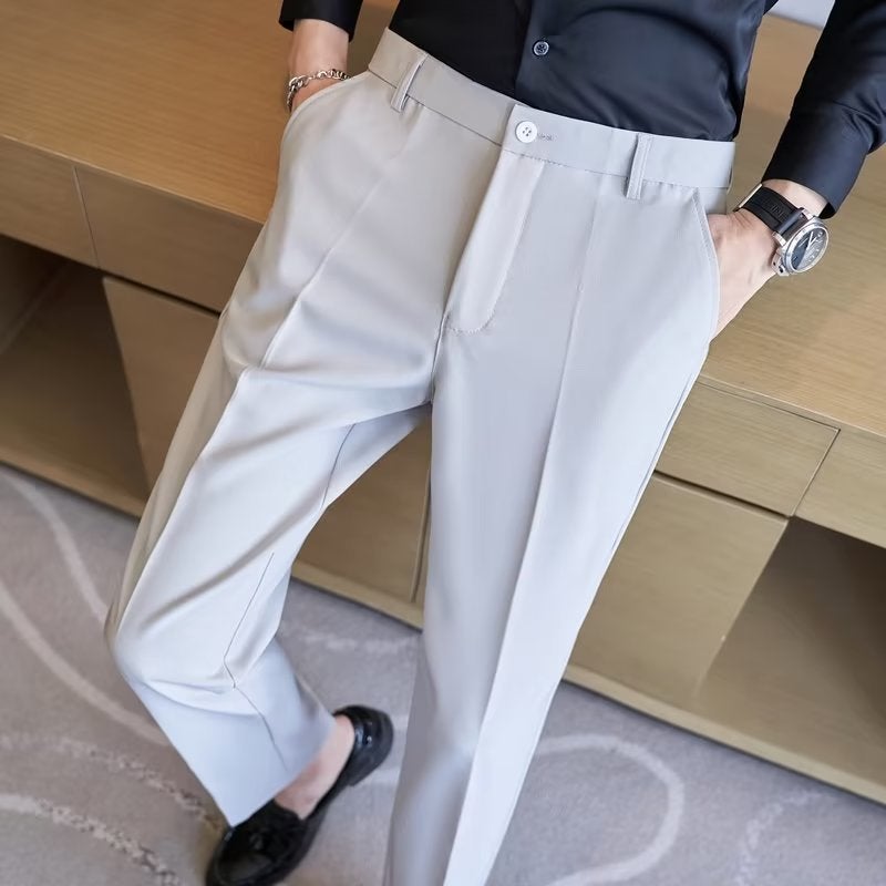 Spring Stretch Men'S Casual Cropped Pants Black Slim Straight Business Drape Suit Trousers Men - Image 4