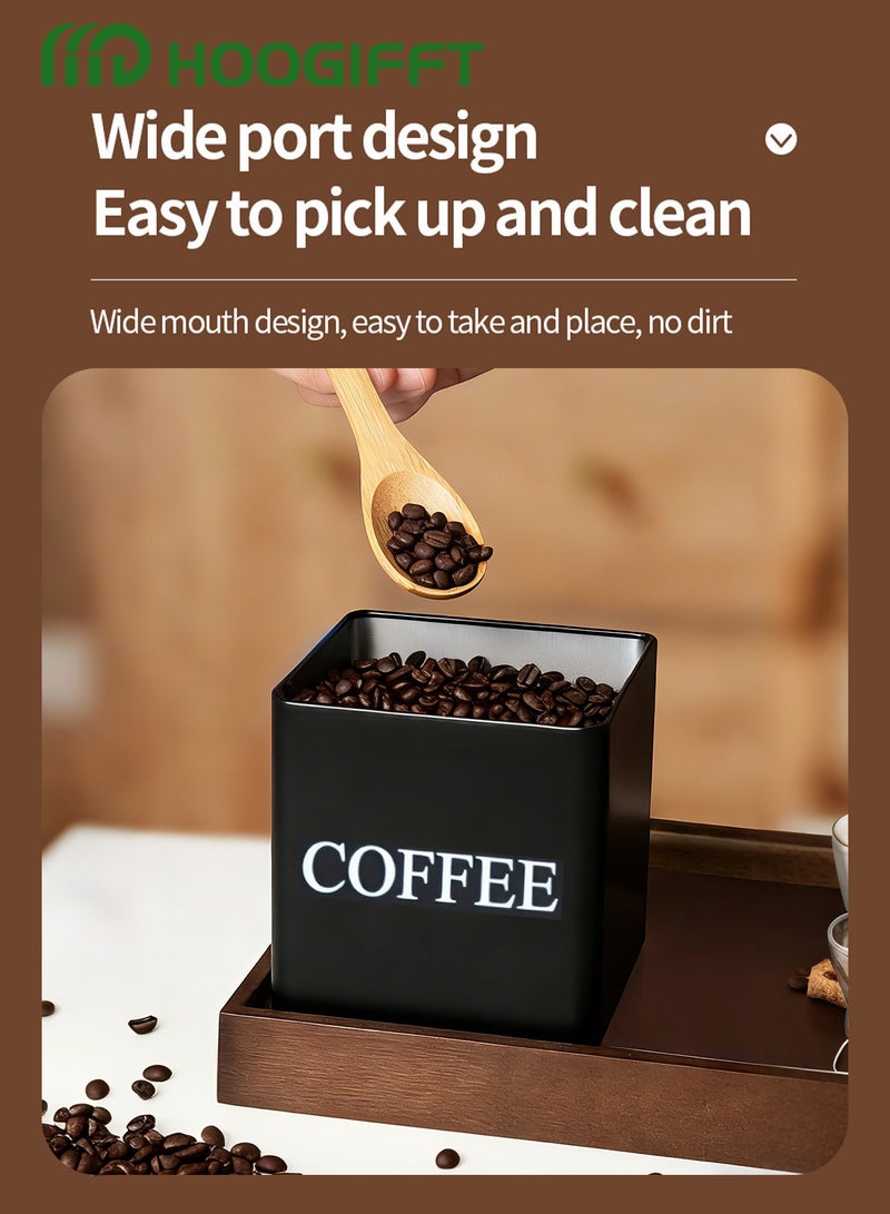 هوغيفت مجموعة علب تخزين القهوة المحكمة الإغلاق – 3 قطع علب معدنية للمطبخ مع أغطية من الخيزران لتخزين حبوب القهوة والشاي وتنظيم المطبخ - Image 2