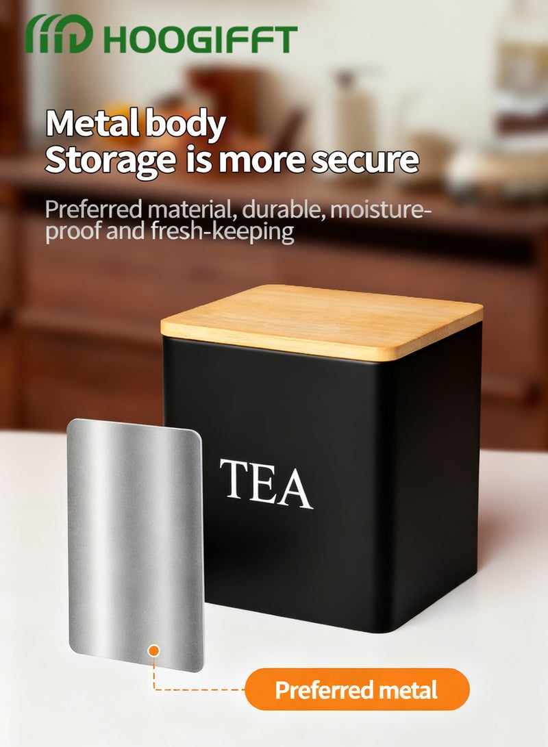 هوغيفت مجموعة علب تخزين القهوة المحكمة الإغلاق – 3 قطع علب معدنية للمطبخ مع أغطية من الخيزران لتخزين حبوب القهوة والشاي وتنظيم المطبخ - Image 4
