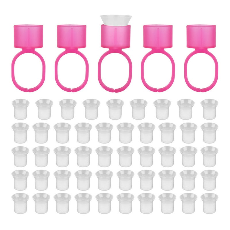 50pcs Disposable Tattoo Ink Cup +5pcs Rings Eyebrow Eyeliner Lip Tattoo Pigment Ink Holder with Sponge Microblading Tattooing Supply - Image 1