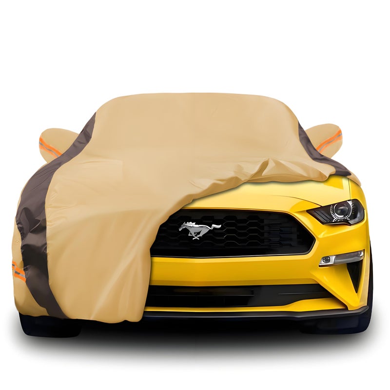 FSGRICH Mustang Car Cover Waterproof All Weather Compatible with Mustang 20072024 GT Cobra Shelby Bullitt Outdoor AntiUV Sun Rain Protection Full Exterior Cover Camel with Brown