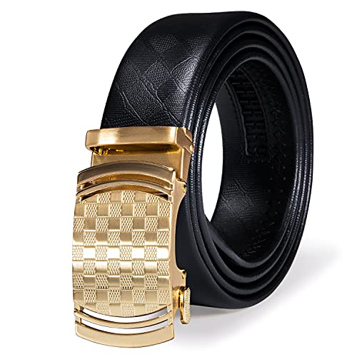 Dubulle Men's Ratchet Belt Fashion Gold Plaid Design Automatic Slid Buckle Black Ratchet Belt Trim to Fit Business Casual Belt with Exquisite Box - Image 1