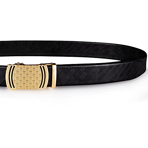 Dubulle Men's Ratchet Belt Fashion Gold Plaid Design Automatic Slid Buckle Black Ratchet Belt Trim to Fit Business Casual Belt with Exquisite Box - Image 4