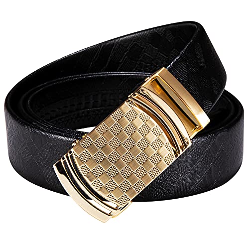 Dubulle Men's Ratchet Belt Fashion Gold Plaid Design Automatic Slid Buckle Black Ratchet Belt Trim to Fit Business Casual Belt with Exquisite Box - Image 2