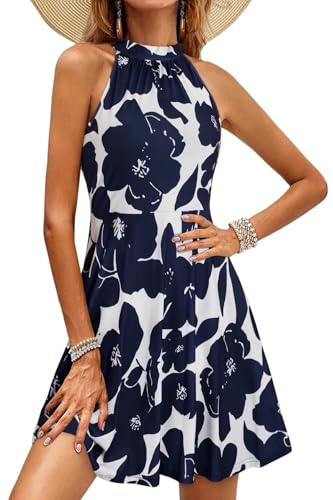 OUGES Women's Summer Dresses Hawaiian Halter Neck Floral Casual Sundresses(Floral-Z41,M) - Image 1