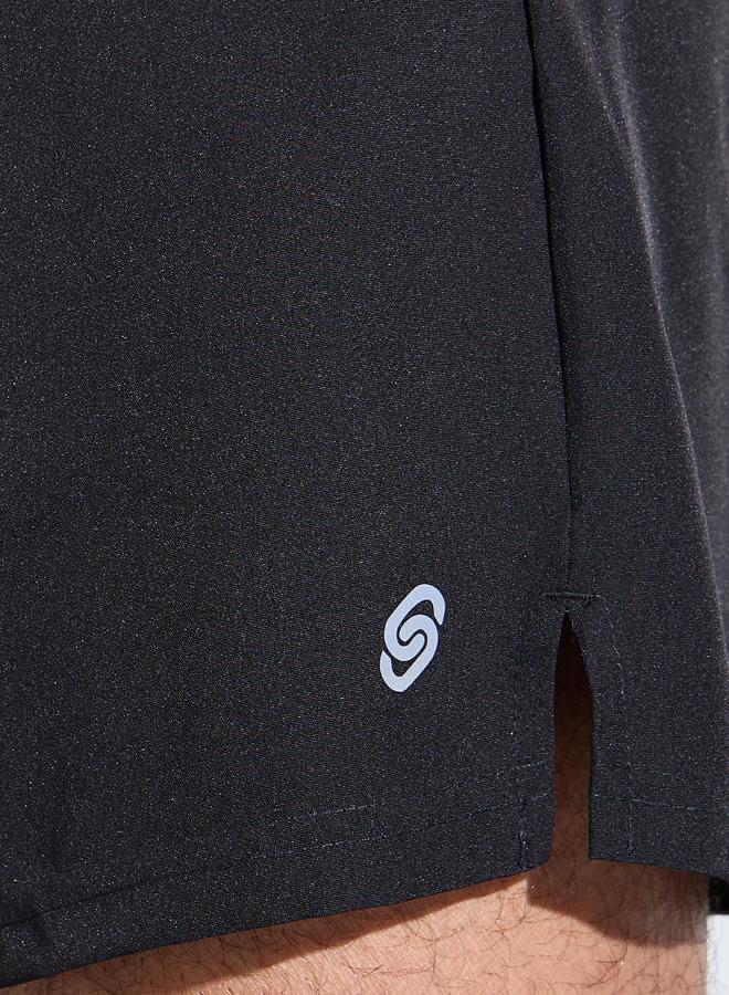 Styli Black Solid Side Slit Regular Fit Running Shorts - Image 3