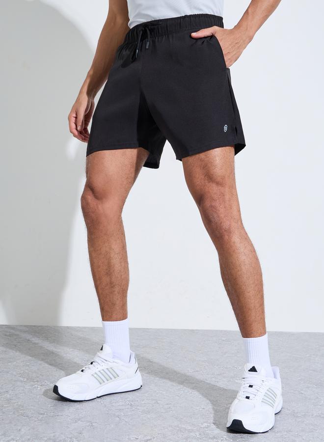 Styli Black Solid Side Slit Regular Fit Running Shorts - Image 1