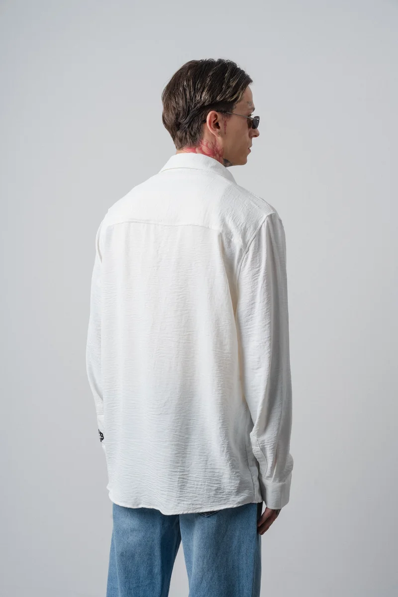 RESPIRE Men's Embroidered Long-Sleeve Aerobin Oversize Shirt White
