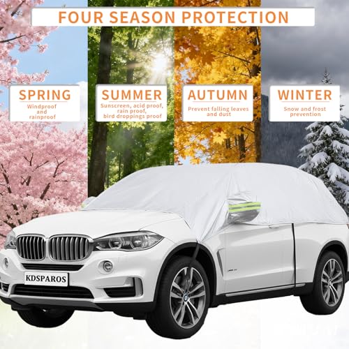 KDSPAROS Half Car Cover for Windshield Ice & Snow - Windshield Snow Cover with Hail Protector, All-Weather Car Cover Fit for Cars & SUVs with Reflective Straps (Sedan) - Image 2