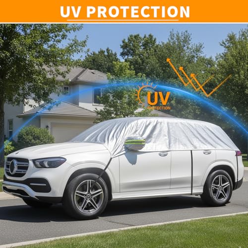 KDSPAROS Half Car Cover for Windshield Ice & Snow - Windshield Snow Cover with Hail Protector, All-Weather Car Cover Fit for Cars & SUVs with Reflective Straps (Sedan) - Image 3