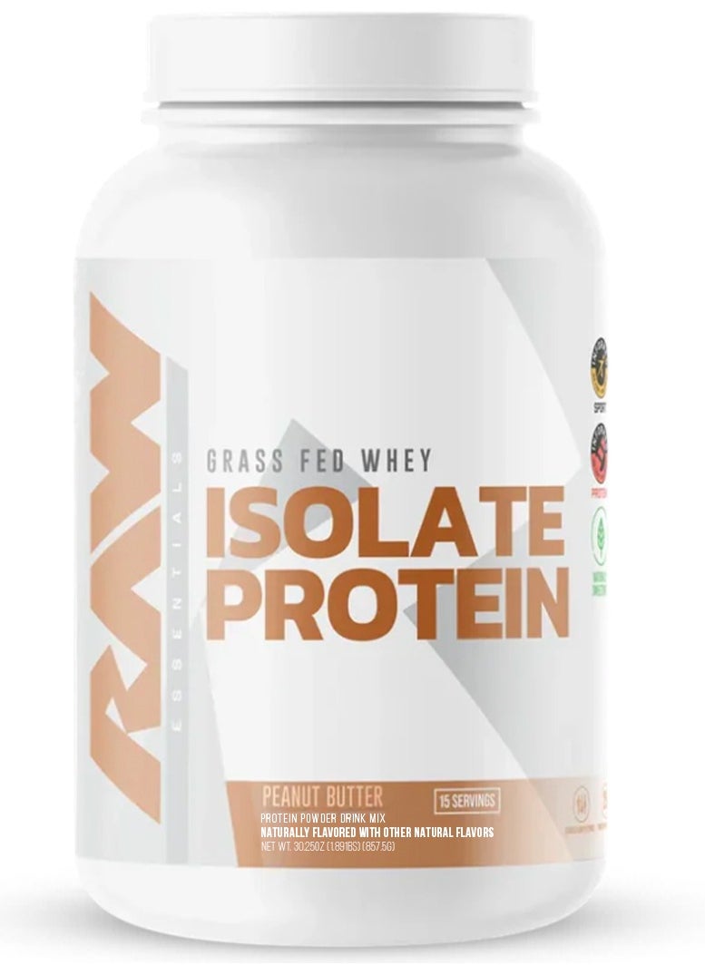 Raw Nutrition RAW Grass Fed Whey, Isolate Protein - Peanut Butter, 857Gr, 1.89 LB  - Image 1