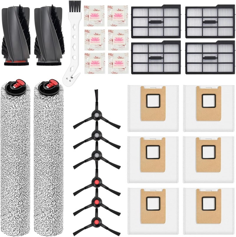 Bpbdzz Pack of 26 accessories for eufy E25 / E28, 1 pair of main brushes, 2 roller wipes, 4 right side filters, 6 side brushes, 6 dust bags, 6 flat fragrance stones, 1 cleaning brush accessories - Image 1