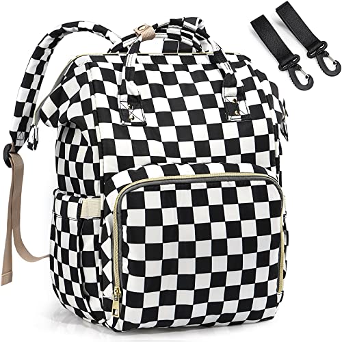 LIMHOO Diaper Bag Backpack for Mom Dad Multifunction Waterproof Baby Changing Bags Large Nappy Bag Backpack Checkered - Image 1