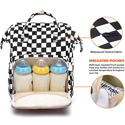 LIMHOO Diaper Bag Backpack for Mom Dad Multifunction Waterproof Baby Changing Bags Large Nappy Bag Backpack Checkered - Image 3
