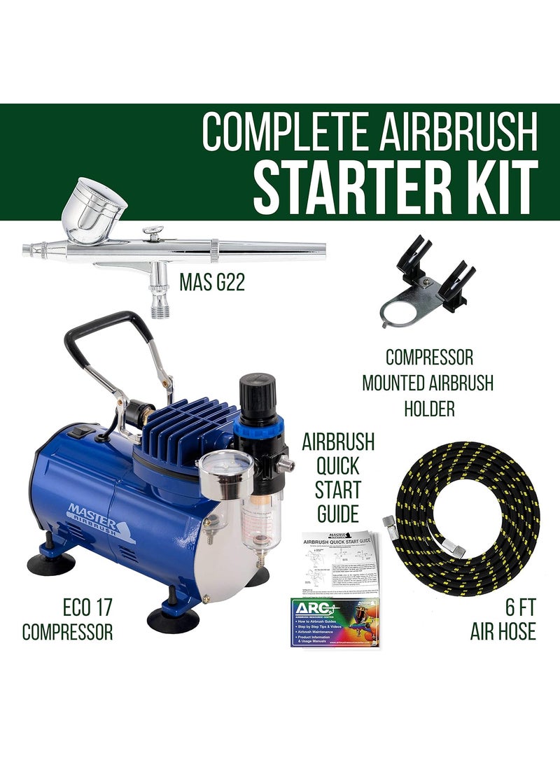 Master Airbrush Brand High Performance Multipurpose Gravity Feed Dualaction Airbrush Kit with 6 Foot Hose and a Powerful 15hp Single Piston Quiet Air CompressorThe Complete Set Now Includes a FREE How to Airbrush Training Book to Get You Started