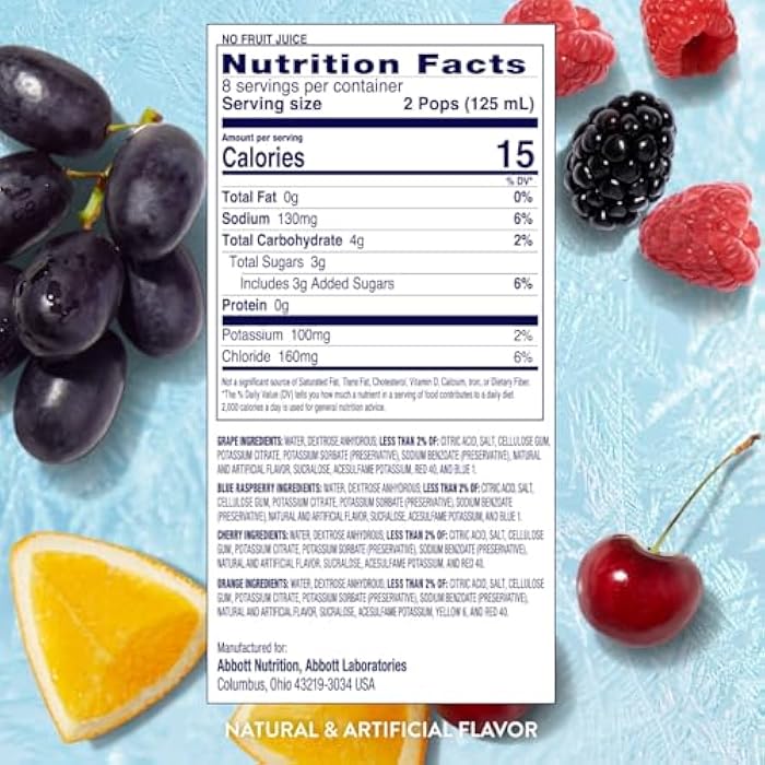 Pedialyte Electrolyte Solution Freezer Pops, Hydration Variety Pack— Grape, Blue Raspberry, Cherry, Orange, Pack of 64 - Image 5