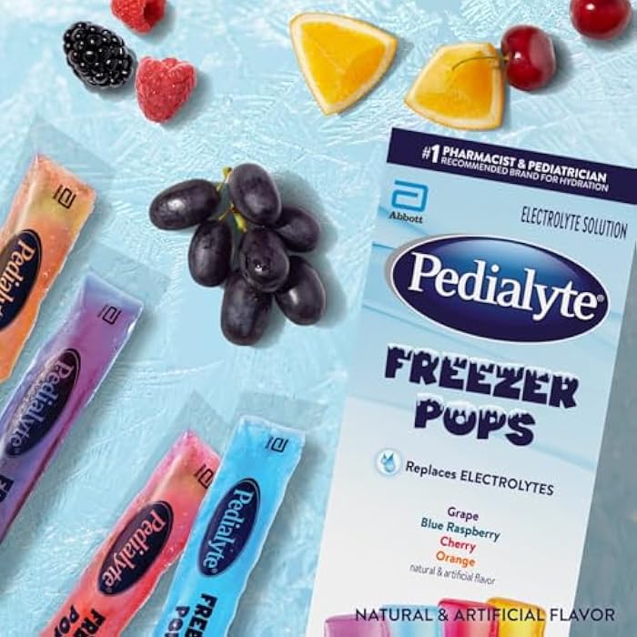 Pedialyte Electrolyte Solution Freezer Pops, Hydration Variety Pack— Grape, Blue Raspberry, Cherry, Orange, Pack of 64 - Image 2