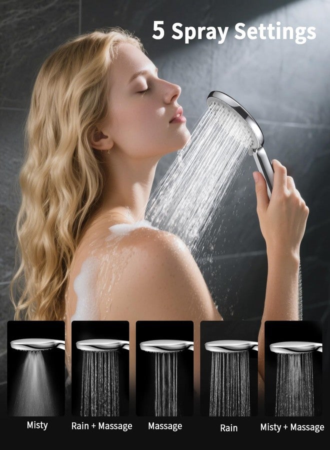 FASDUNT 5-Setting Shower Head with Handheld, High Pressure Handheld Shower Heads, Detachable Showerhead Set with Stainless Steel Hose and Adjustable Bracket - Image 2