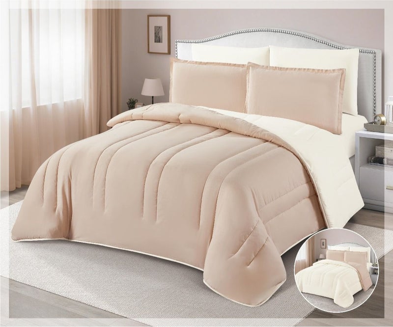 Microfiber double bedsheet set, 6 pieces, with a calm design and soft texture.