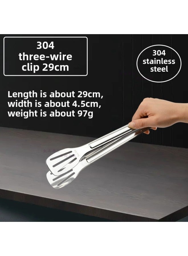 Thickened Stainless Steel Food Tongs Bread Tongs Barbecue Tongs Buffet Tongs Lotus Tongs Steak Tongs Barbecue Supplies-Color:304 Three-wire Clamp 29CM  - Image 1