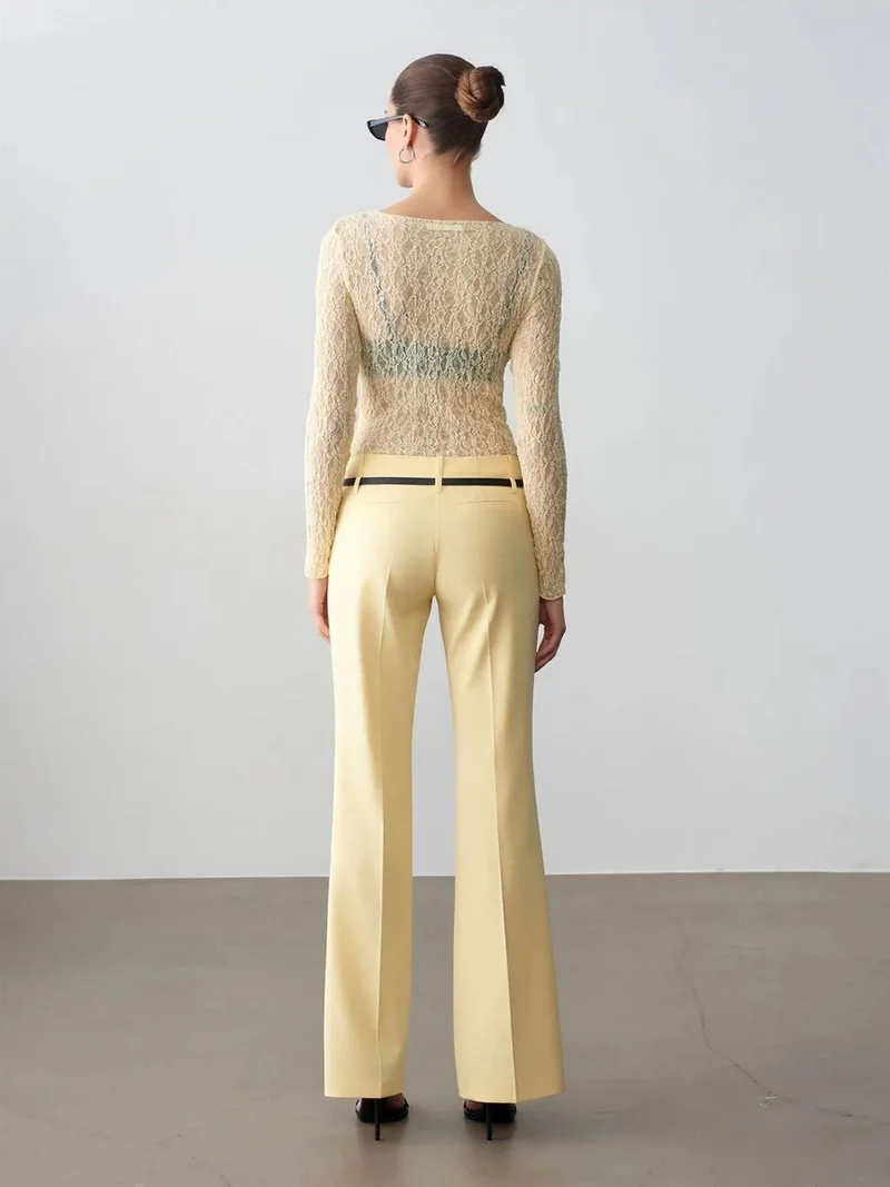 ديلفين DILVIN Belted Straight-Leg Crepe Trousers