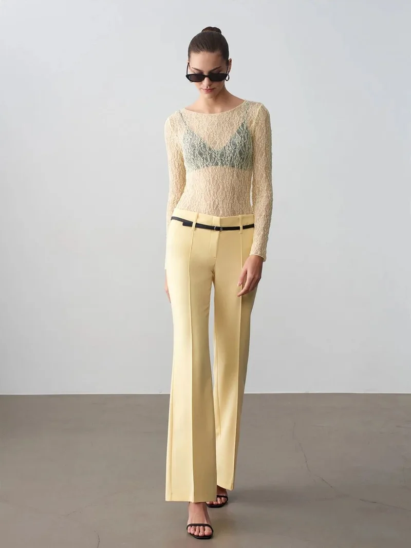 ديلفين DILVIN Belted Straight-Leg Crepe Trousers