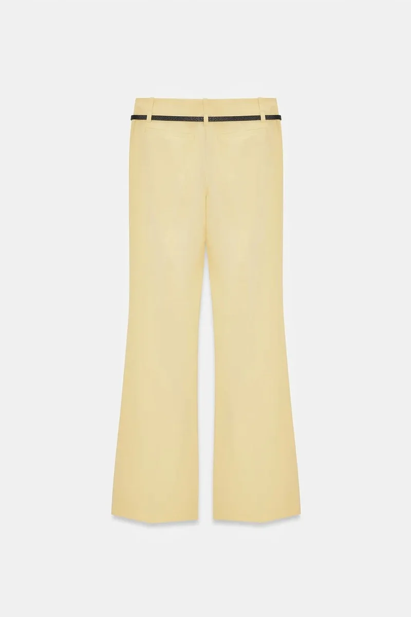Dilvin Lemon Yellow DILVIN Belted Straight-Leg Crepe Trousers for Women | Best Price UAE