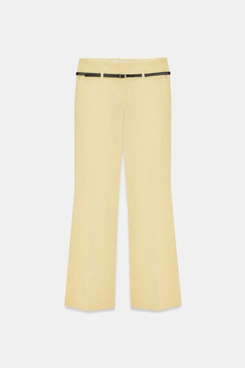 Dilvin Lemon Yellow DILVIN Belted Straight-Leg Crepe Trousers for Women | Best Price UAE