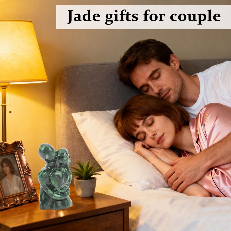 gemshan Valentines Day Gifts for Him Her: Hugging Couple Statues, Natural Jade Statue Decoration for Home Officeã€ Living Roomã€Bedroomã€ Shelf ã€ Green Home Decor - Image 3