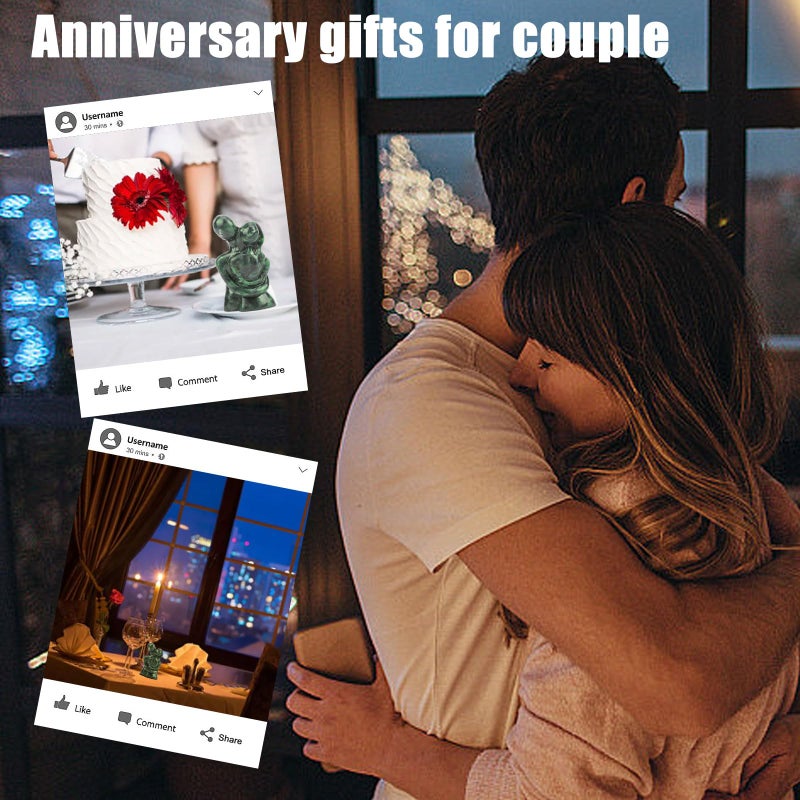 gemshan Valentines Day Gifts for Him Her: Hugging Couple Statues, Natural Jade Statue Decoration for Home Officeã€ Living Roomã€Bedroomã€ Shelf ã€ Green Home Decor - Image 4