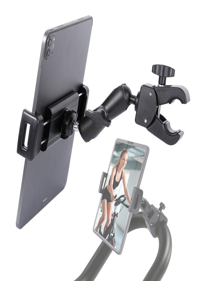 FPN Spin Bike Tablet Holder for iPad, Phone iPad Holder Stand Exercise Bike Handlebar Mount for Treadmill Stationary Bicycle Elliptical Spin Bike Stroller, Compatible with iPad Pro 12.9 Air, iPhone - Image 1