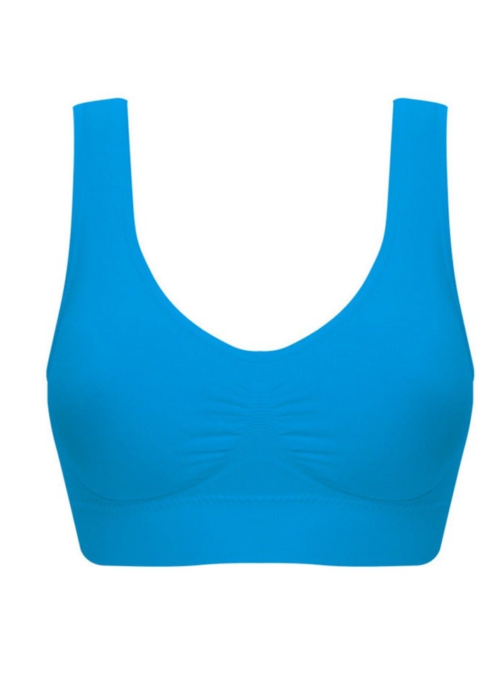 AROAQ Women Sports Bra, Fitness Sports Yoga Bra with Removable Padding, Double-layer Seamless Sports Bra without Rims, Comfortable Soft Bra for Workouts Running Yoga Trainings, (Size 3XL, Blue)  - Image 1