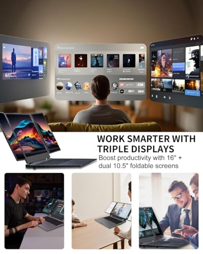 KOOFORWAY Triple Screen Laptop, 16" Main + Dual 10.5" Monitors, Core i7-12700H, 32GB RAM, 2TB SSD, Win 11 Pro, Wi-Fi 5, BT 5.0, Face & Fingerprint Unlock, USB-C, HDMI - Image 3