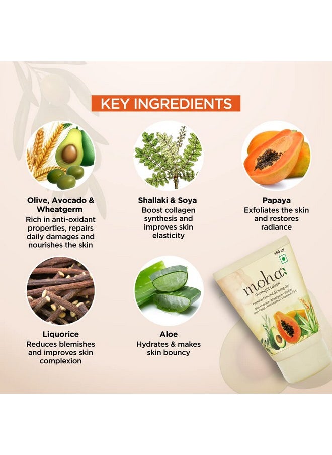 Moha: - Overnight Lotion With Aloe Vera, Papaya, Avocado Night Body Lotion For Glowing Skin Unisex Suitable For All Skin Type - 100Ml (Pack Of 1) - Image 1