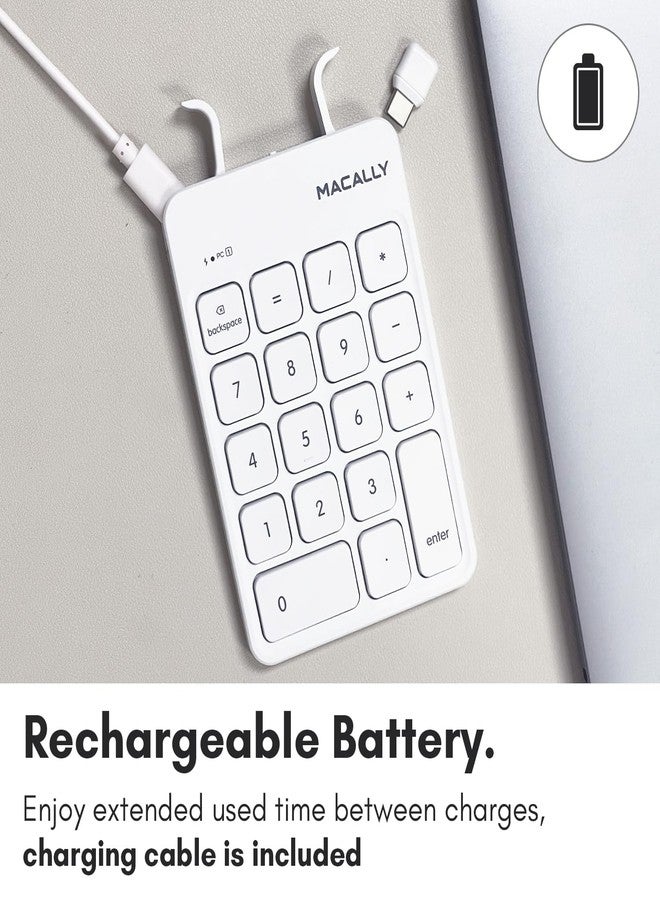 Macally 2.4G Wireless Numeric Keypad USB C - Optimize Your Workflow - Rechargeable USB C Number Pad with 18 Scissor Switch Keys - Type C Numeric Keypad for Mac PC iPad and Chrome - White - Image 5