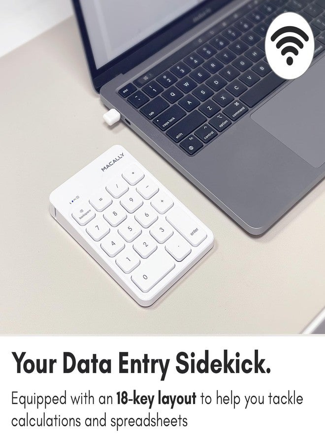 Macally 2.4G Wireless Numeric Keypad USB C - Optimize Your Workflow - Rechargeable USB C Number Pad with 18 Scissor Switch Keys - Type C Numeric Keypad for Mac PC iPad and Chrome - White - Image 2