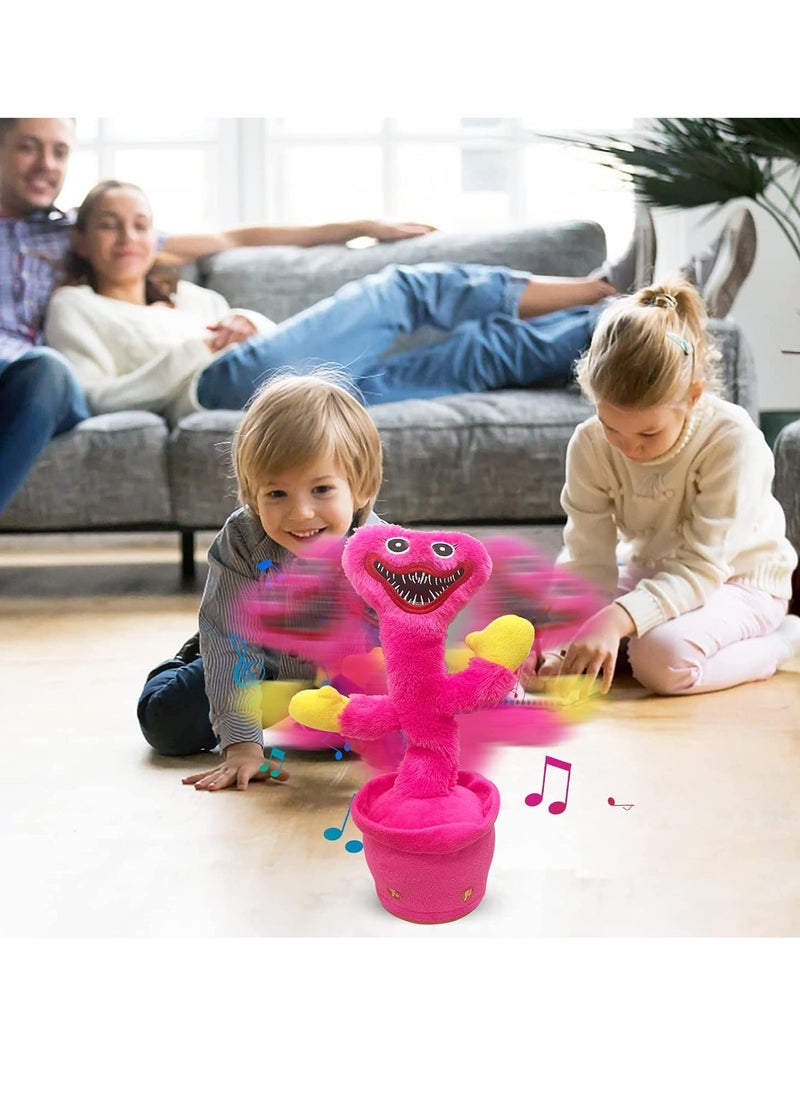 MAGIC VAULT - Dancing Cactus, Singing Huggy Wuggy Plush Toy,Talking Repeat Singing Electric Dancing Playtime Plush,120 Pcs Songs for Baby 15S Record Your Sound Sing+Repeat+Dancing+Recording+LED（Pink） - Image 1