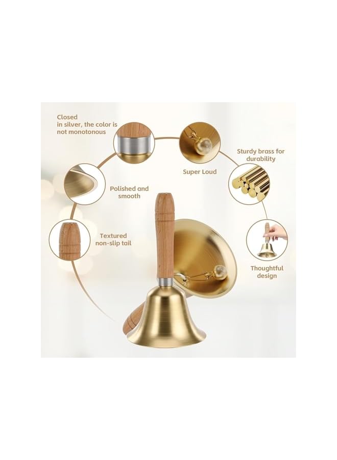 The Bros جرس يدوي خشبي عالي الصوت - جرس نحاسي صلب مع مقبض خشبي للاتصال لكبار السن في المنزل، الزفاف، تدريب الحيوانات، المكتب، العشاء، المهرجان، التأمل، التعليم الموسيقي والخدمة - Image 3