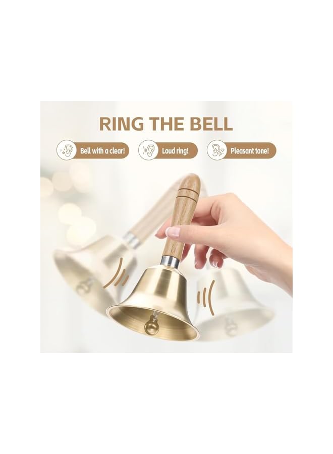 The Bros جرس يدوي خشبي عالي الصوت - جرس نحاسي صلب مع مقبض خشبي للاتصال لكبار السن في المنزل، الزفاف، تدريب الحيوانات، المكتب، العشاء، المهرجان، التأمل، التعليم الموسيقي والخدمة - Image 5