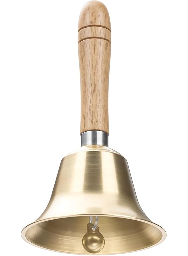 The Bros جرس يدوي خشبي عالي الصوت - جرس نحاسي صلب مع مقبض خشبي للاتصال لكبار السن في المنزل، الزفاف، تدريب الحيوانات، المكتب، العشاء، المهرجان، التأمل، التعليم الموسيقي والخدمة - Image 1