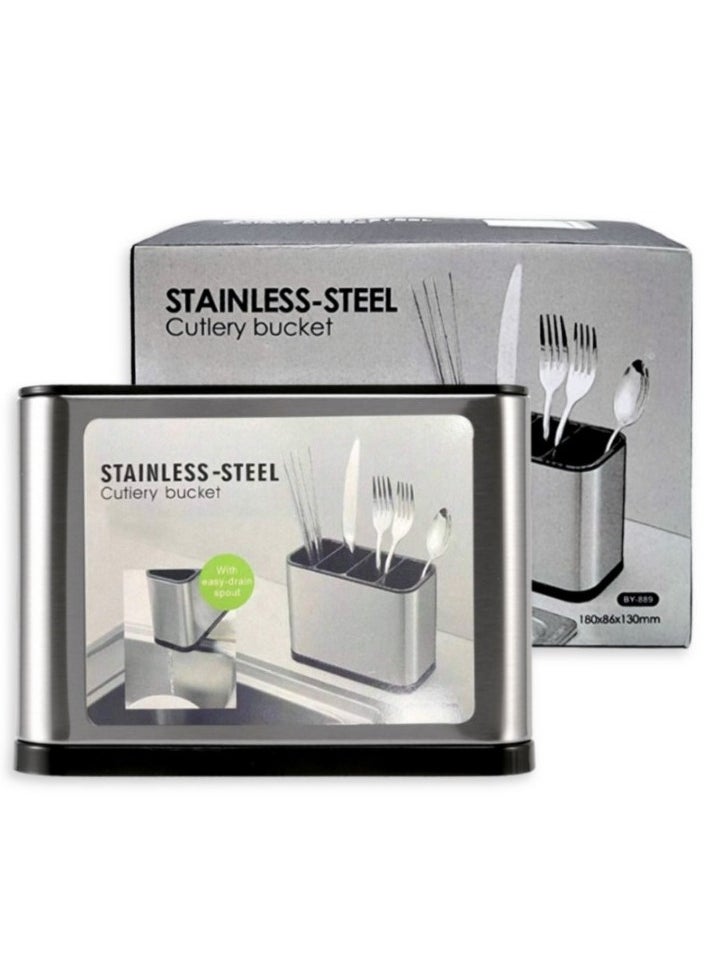 Generic - Kitchen Spoon and Fork Organizer and Strainer Stainless Steel - Kitchen Utensil Holder and Countertop Organizer Stainless Steel 4 Sections for Spoon, Fork and Spatula - Large Capacity Stainless Steel with Divider and Weighted Base to Prevent Tipping, Suitable for All Kitchens on Table or Counter - Kitchen Spoon and Fork Organizer - Kitchen Utensil Organizer, Suitable for Spoons, Forks, Knives - Cutlery Strainer, Cutlery and Kitchen Utensil Holder - Image 1