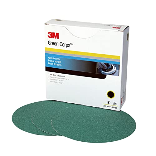 3M Green Corps Stikit Sanding Discs, 01551, No Hole, 8 in, 36+ Grade, Pack of 50 Production Discs, for Coating Removal, Metal Surfaces, Auto Sanding - Image 4