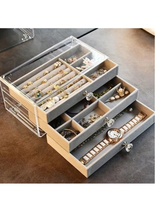 Acrylic Jewelry Organizer Box Cosmetic Storage Organizer Box Clear Jewelry Case with 3 Drawers Adjustable Jewelry Box Gray - pzsku/ZA505E5CD03D263E636F7Z/45/_/1719053174/788d2678-f554-40d9-b1a7-c69eef898358