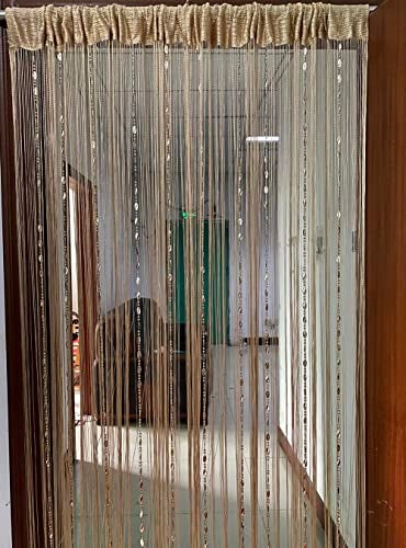 ZiDeTang Button Beaded Door Curtain Fringe Tassel Living Room Divider Curtain (39.30" x 78.50", Champagne) - Image 2