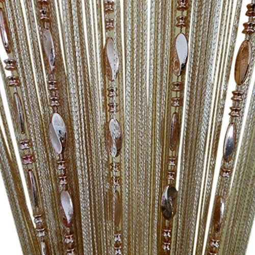 ZiDeTang Button Beaded Door Curtain Fringe Tassel Living Room Divider Curtain (39.30" x 78.50", Champagne) - Image 1